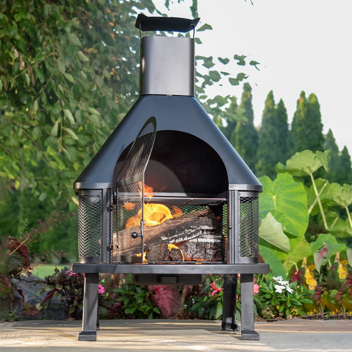 Endless Summer Black Wood Firehouse with Chimney