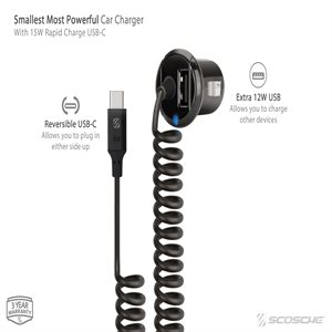 Chargeur de voiture Scosche StrikeDrive pour USB-C BK